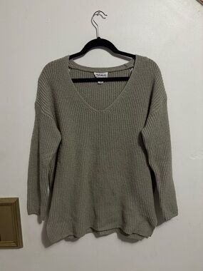 Express Olive-Gray V-Neck Sweater